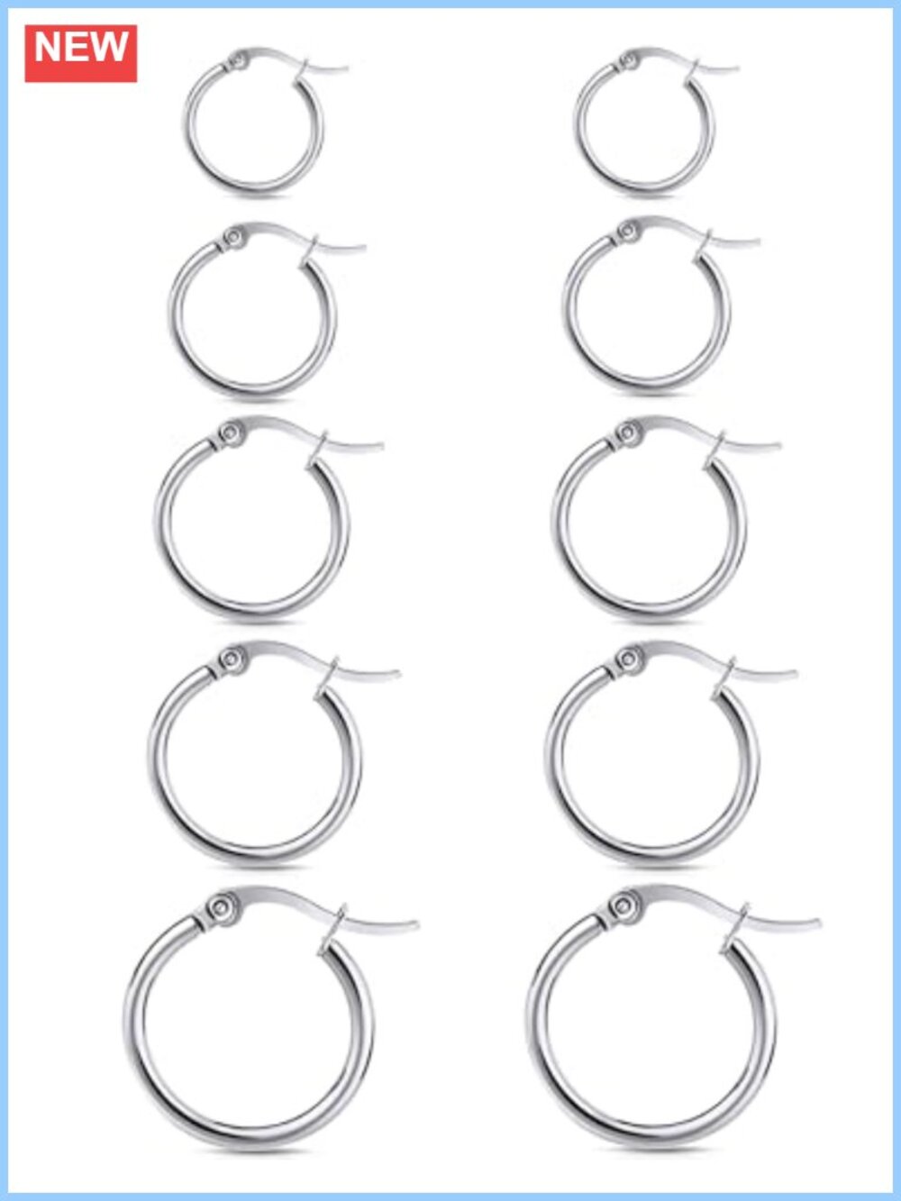 5 Pairs Hoop Earrings Stainless Steel Huggie Hoops Latch Back Set